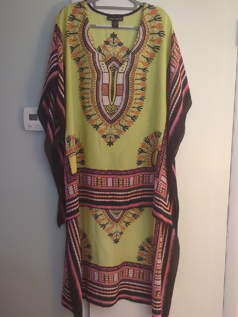 Ashley Stewart Lime Green Dashiki-Print Kaftan Tunic